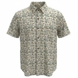 Mutual Weave Mens Large Linen Cotton Blend Floral Short Sleeve Button Down Shirt